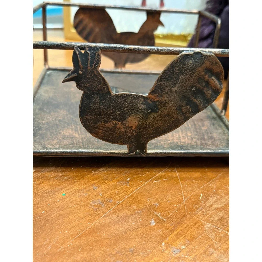 Foreside Rustic Metal Rooster Napkin Holder Distressed Copper Farmhouse Decor